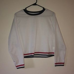 White Pullover with Colored Hems